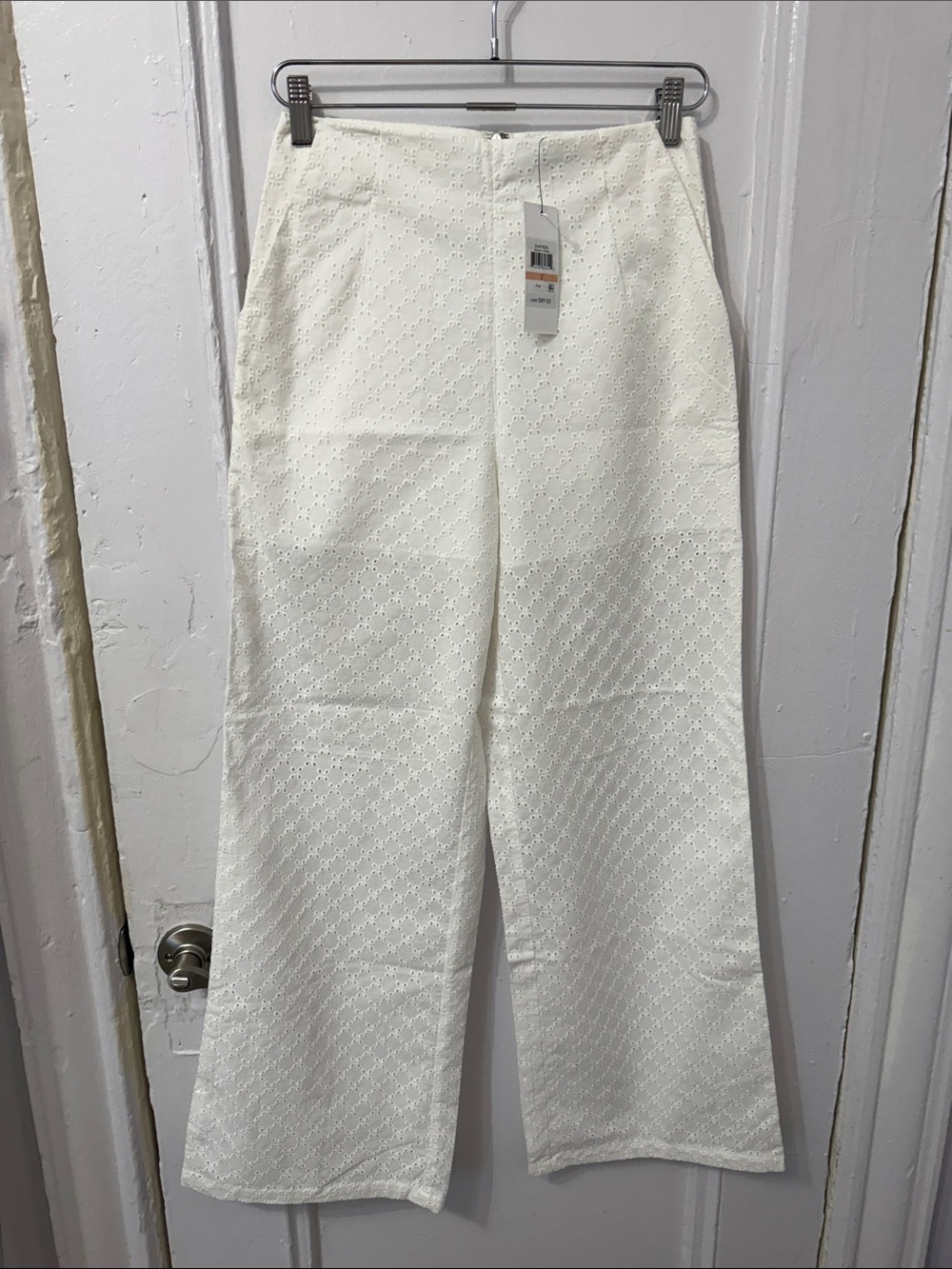 DKNY Jeans Women's Cream Eyelet Wide-Leg Pants